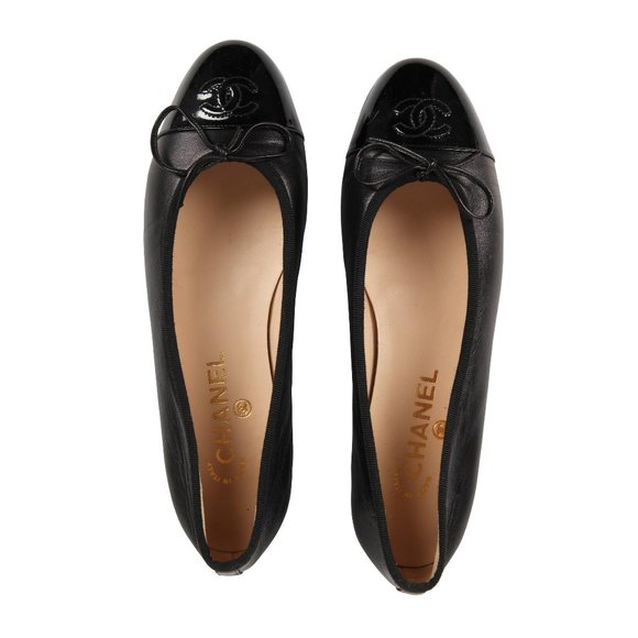 Chanel Black Two-Tone Leather Ballet Flats - Picture 1 of 5